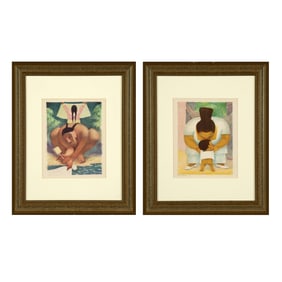 Jean Charlot, Two Lithographs, 1933: Mother and Child + Laundry