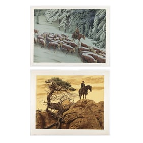 Morton Kunstler, Pair of Lithographs, 1977: Kansan + Early Snow
