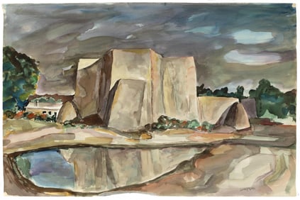 William Thomas Lumpkins, Pond + Taos Church, ca. 1978