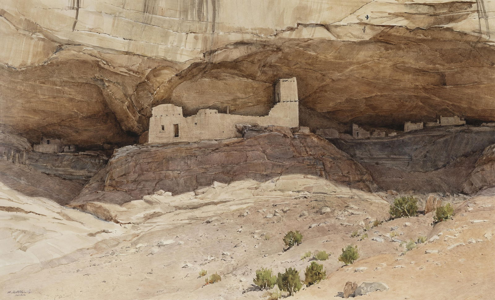 Morris Rippel, Return of the Crow: Morris Rippel(1930 - 2009)Return of the Crowwatercolor on boardsigned lower left: M.RIPPEL © / NAWAtitled verso: "RETURN OF THE CROW" # 925 / (WATERCOLOR ON BOARD) / 16" x 26" / M