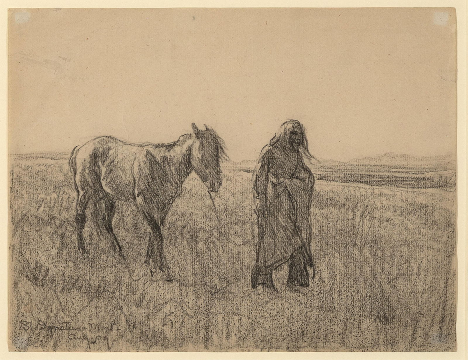 Maynard Dixon, St. Ignatius, Montana, 1909: Maynard Dixon(1875 - 1946)St. Ignatius, Montana, 1909charcoal on papertitled and dated lower left: St Ignatius - Mont / Aug, 09accompanied with signed Certificate of Authenticity, affixed verso8 x 10