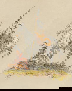 Olaf Carl Wieghorst, Indian Sitting in Front of White Horse, watercolor, ink on paper: Olaf Carl Wieghorst(1899 - 1988)Indian Sitting in Front of White Horsewatercolor, ink on paperinitialed lower right: O - W / 2c9 5/8 x 7 5/8 in. (24.4 x 19.4 cm.), frame: 22 x 20 x 1 3/8 in. (55.9 x 5