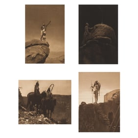 Edward S. Curtis, Rare Group of Four: Flute of the Gods + The Lookout, Crow (Montana) - Variant,