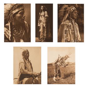 Edward S. Curtis, Five Photogravures: Great Plains + Pacific Northwest Male Portraits (1 of 16)