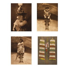 Edward S. Curtis, Group of Four Photogravures: Navajo Masks + Hand-colored Wishham Beadwork (1 of 20)