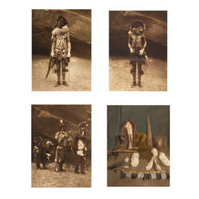 Edward S. Curtis, Group of Four Photogravures: Navajo Masks + Hand-colored Contents of Bundle of (1 of 13)