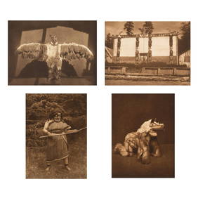 Edward S. Curtis, Group of Four Photogravures: Pacific Northwest Masks + Architecture (1 of 13)
