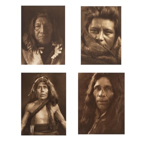 Edward S. Curtis, Group of Four Photogravures: Pacific Northwest + Great Plains Male Portraits