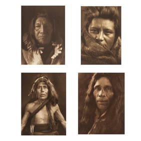 Edward S. Curtis, Group of Four Photogravures: Pacific Northwest + Great Plains Male Portraits (1 of 13)
