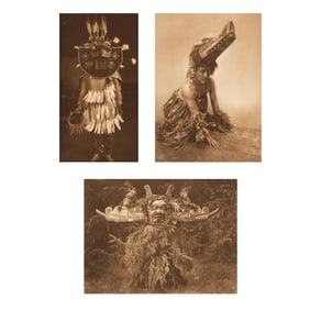 Edward S. Curtis, Group of Three Photogravures: Pacific Northwest Masks