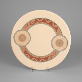 John Gonzales, Polychrome Plate with Turquoise Inlay, 2000