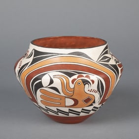Barbara + Joseph Cerno, Pottery Jar with Polychrome Bird Designs, 1989