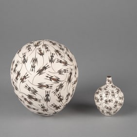 Lilly Maria Salvador, Pair of Pottery Items with Lizard Designs: Shouldered Jar + Seed Pot