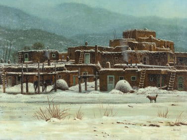Jim Abeita, First Snow at Taos Pueblo