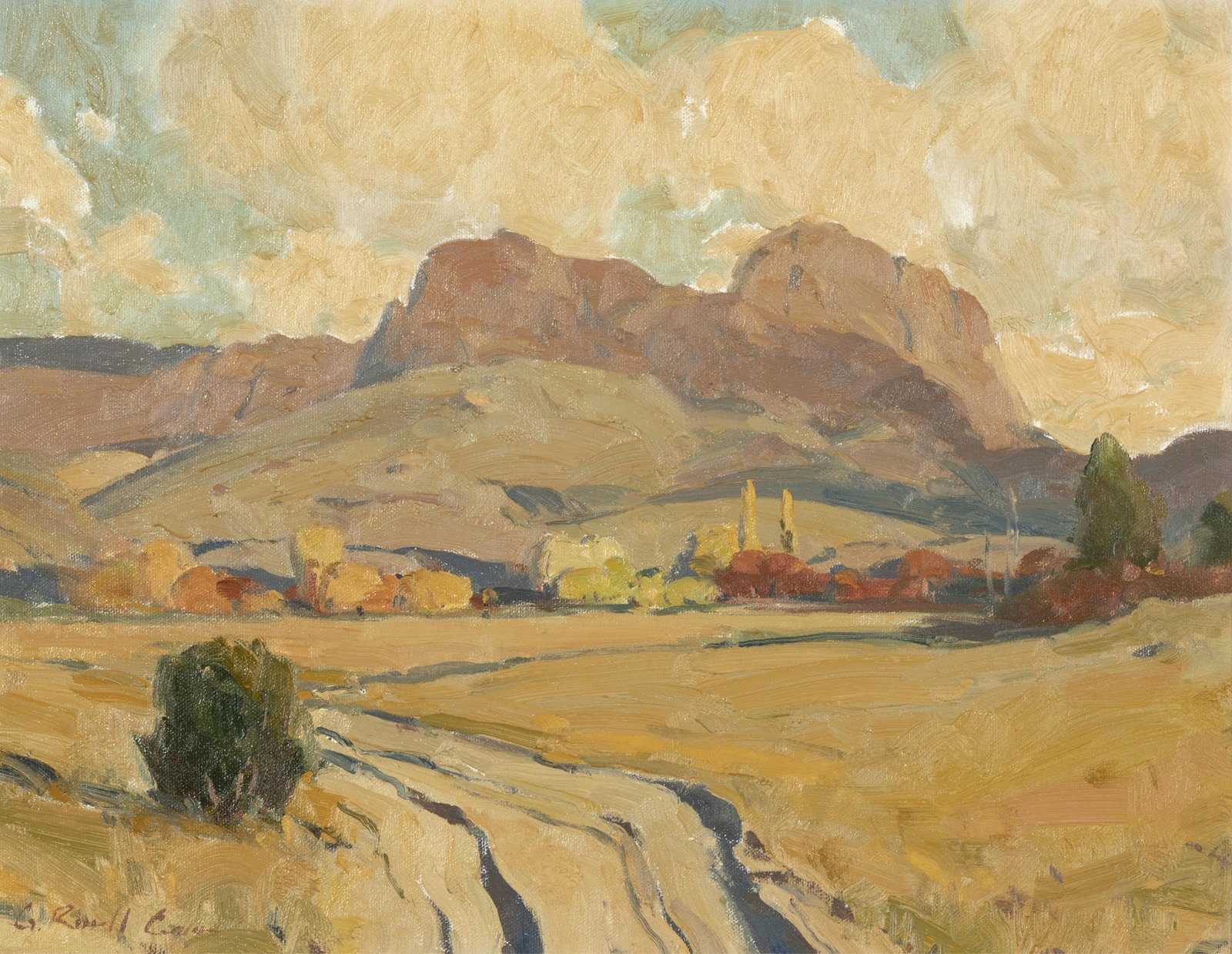 G. Russell Case, November, 2005: G. Russell Case(b. 1966)November, 2005oil on canvassigned lower left: G. Russell Chaseinscribed verso: November 61 AE / G. Russell Case 200513 1/2 x 17 3/8 in. (34.3 x 44.1 cm.), frame: 20 1/8 x 24 1/