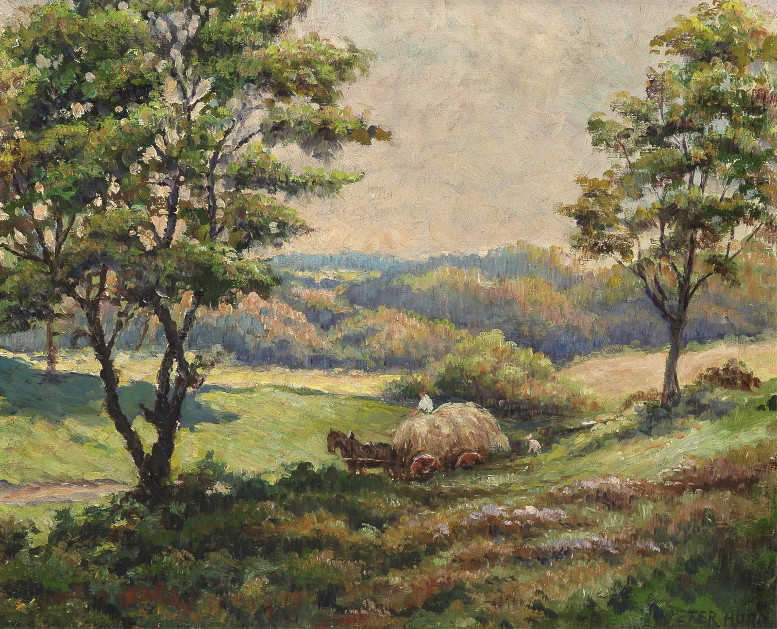 Peter Hurd, Untitled (Landscape), ca. 1935: Peter Hurd(1904 - 1984)Untitled (Landscape), ca. 1935tempera on panelsigned lower right: Peter Hurd14 x 17 1/8 in. (35.6 x 43.5 cm.), frame: 21 1/2 x 26 5/8 x 2 in. (54.6 x 67.6 x 5.1 cm.) Private Col