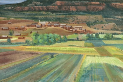 Elmer Wayne Schooley, New Mexico Pueblo Landscape, 1954