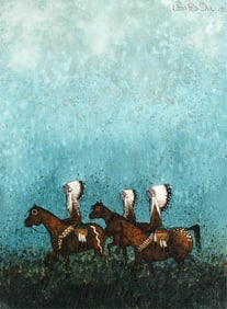 Kevin Red Star, Three Young Crow Warriors on their War Ponies, 2001