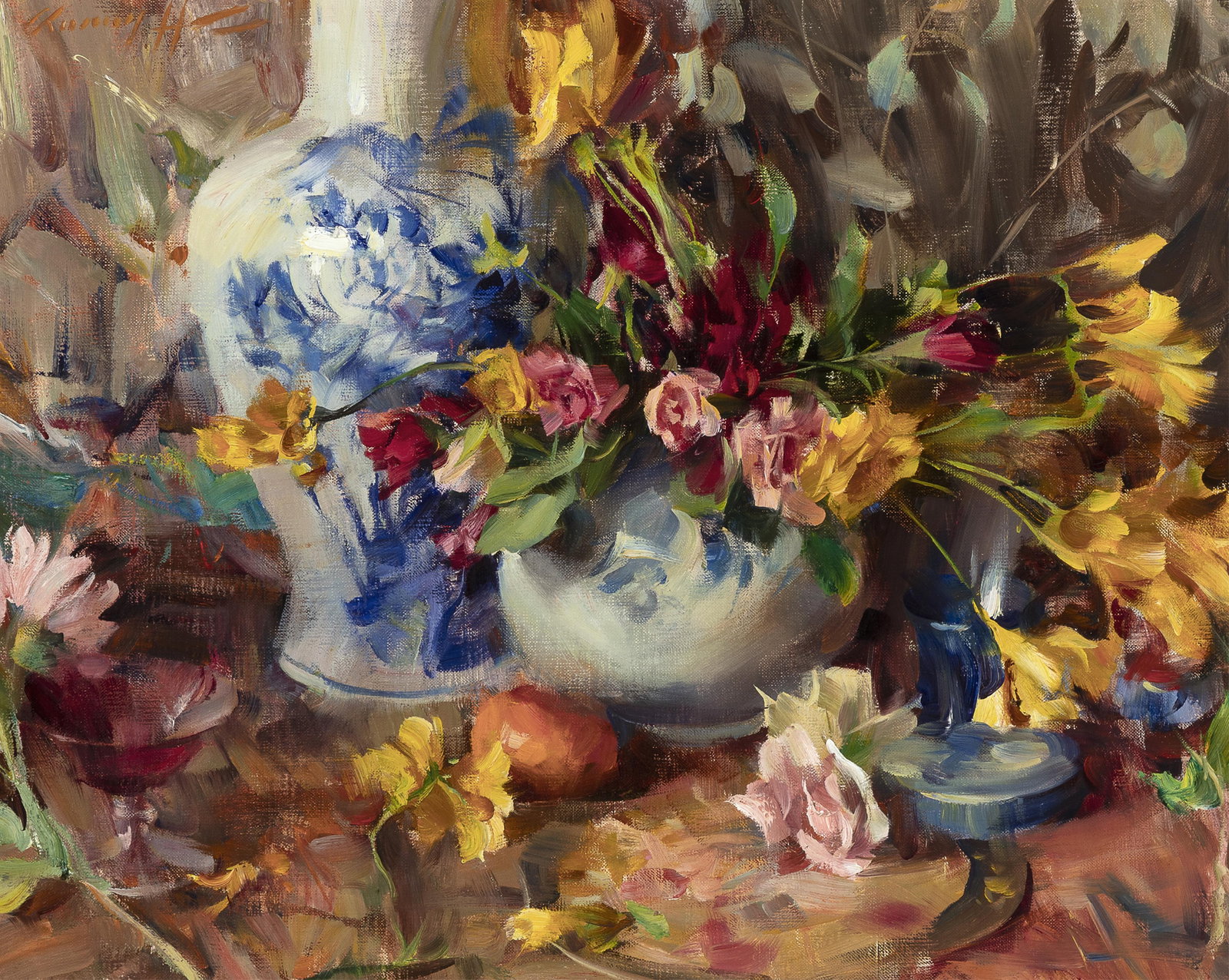 Quang Ho, Fresias for Holly, 1997: Quang Ho(b. 1963)Fresias for Holly, 1997oil on panelsigned upper left: Quang Hinscribed verso: "Fresias For Holly" / March, '97 / Quang'H16 x 20 in. (40.6 x 50.8 cm.), frame: 20 1/2 x 24 1/2