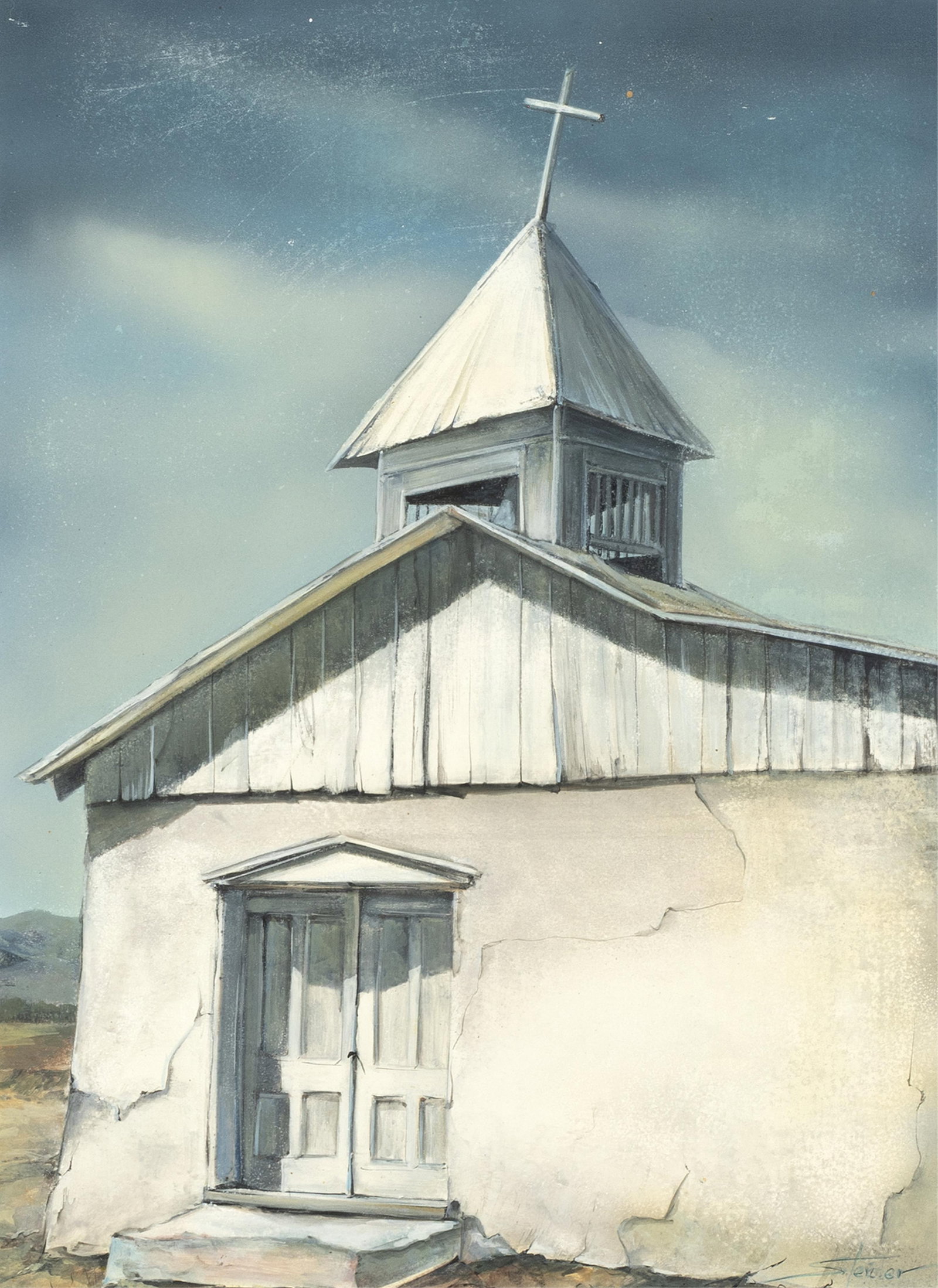Doris Steider, White Church: Doris Steider(1924 - 2010)White Churchegg tempera on boardsigned lower right: Steider15 3/8 x 11 3/8 in. (39.1 x 28.9 cm.), frame: 25 x 20 7/8 x 2 7/8 in. (63.5 x 53 x 7.3 cm.) Private Collection, New