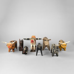 Mexico, Group of Eight Bull Figurines, ca. 1950