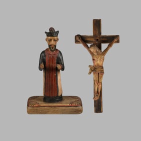 Unknown Santero + Attributed to [Pedro Antonio Fresquís], Two Bultos: San Juan de Nepomuceno, ca.