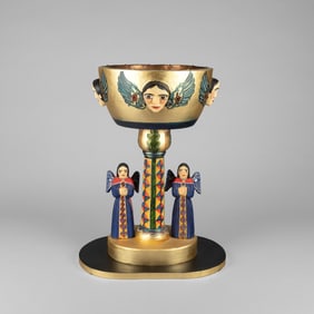 Marie Romero Cash, Painted Baptismal Font with Seraphim and Angels, 2010