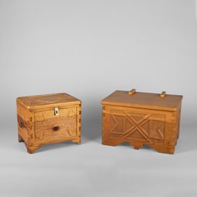 New Mexico, Pair of Carved Wooden Boxes, ca. 1945