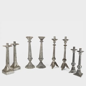 Four Sets of Tin Candleholders