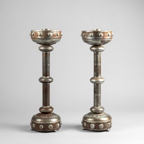 Mexico, Pair of Tin Altar Candlesticks, ca. 1955