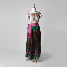 Mexico, Women's China Poblana Outfit with Silk Sash, ca. 1935