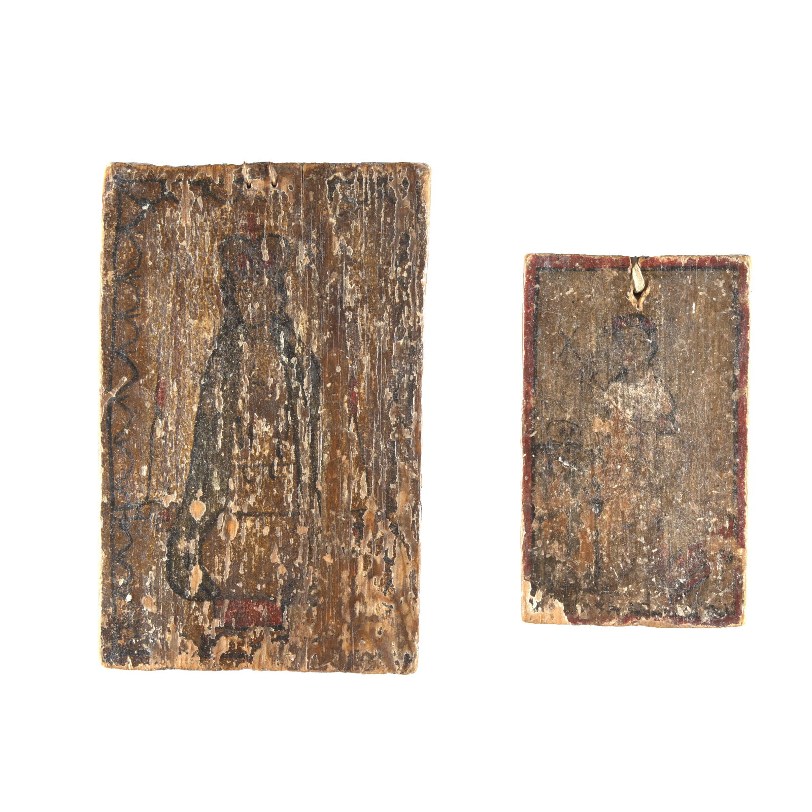 New Mexico, Two Retablos, ca. 1840: San Juan de los Lagos, + Santa Rosalia de Palermo (1 of 2)