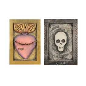 Rey Móntez, Two Retablos: Sagrada Corazon + 2020 (Skull)