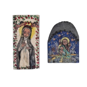 Lydia Garcia, Two Retablos, 1994: Saint Theresa + Holy Family