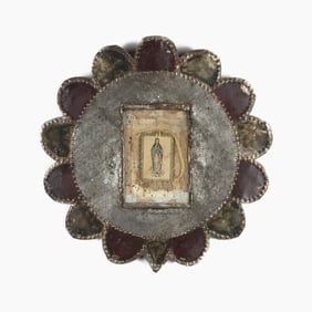 Painted Tin Circular Frame with Devotional Print