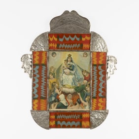 Isleta, New Mexico, Large Tin Frame with Devotional Print, ca. 1900