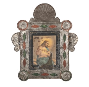 Workshop of Valencia Red and Green Tinsmith, Devotional Print in New Mexican Tin, ca. 1890