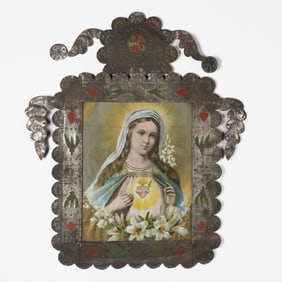 New Mexico, Sacred Heart of Mary in Stamped Tin Frame, ca. 1895