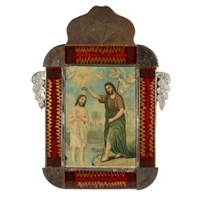 El Bautismo de Cristo in Tin Frame, ca. 1900