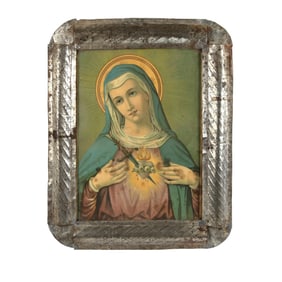 New Mexico, Tin Frame with Immaculate Heart of Mary Print, ca. 1895