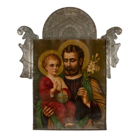 New Mexico, San Jose con Niño Cristo in Tin Frame, ca. 1900