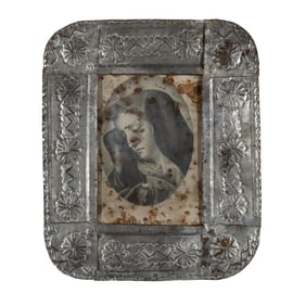 New Mexico, Two Devotional Prints in Stamped Tin Frames, ca. 1900 - 1945