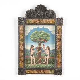 Jimmy + Mary Jo Madrid, Tin Frame with Portrait of Adam and Eve in the Garden of Eden, 2009