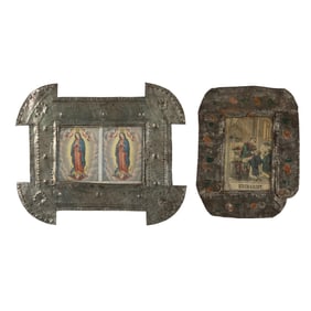 New Mexico, Two Tin Frames with Devotional Prints, ca. 1900