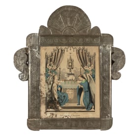 Adoration of the Blessed Sacrament in Tin Frame with Lunette and Wings, ca. 1920