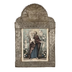 Attributed to [Rio Abajo Workshop], Tin Frame with San José, ca. 1890