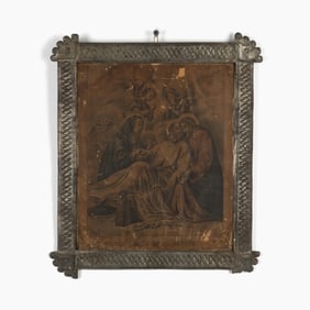 New Mexico, Two Stamped Tin Frames with Devotional Prints