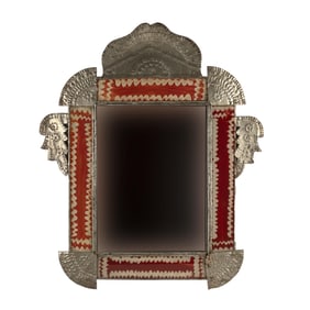 New Mexico, Mirror with Tin and Reverse Painted Glass Frame, ca. 1900