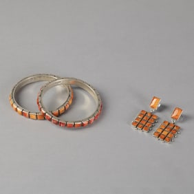Federico Jimenez, Set of Two Spiny Oyster Bracelets and Earring Set