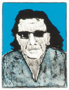 Fritz Scholder, Self Portrait, 1975: Fritz ScholderLuiseño, (1937 - 2005)Self Portrait, 1975lithograph, edition 82 of 100editioned lower left: 82-100signed lower right: Scholder8 x 6 1/8 in. (20.3 x 15.6 cm.), frame: 16 1/2 x 14 1/2 x 3